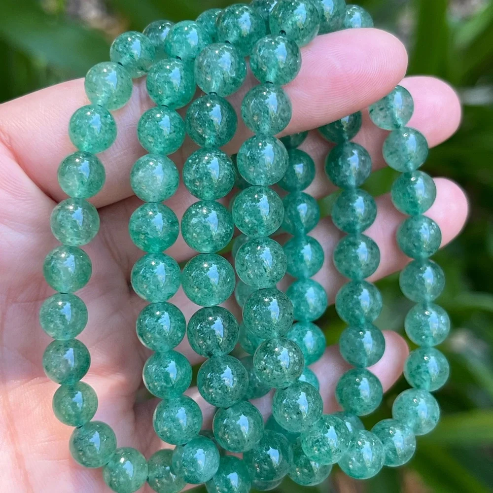 8mm stretchable flash green strawberry quartz bracelet‎